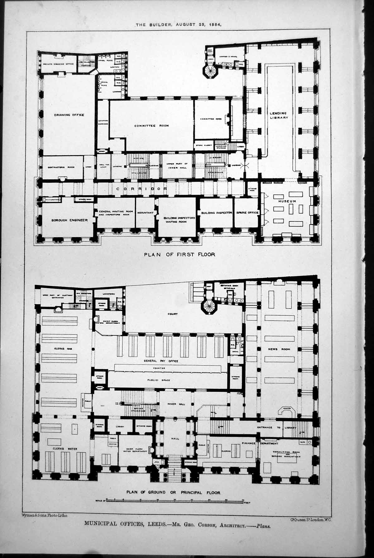 Old Plans Municipal Offices Leeds Ground First Floor Geo Corson Arch1884 19th