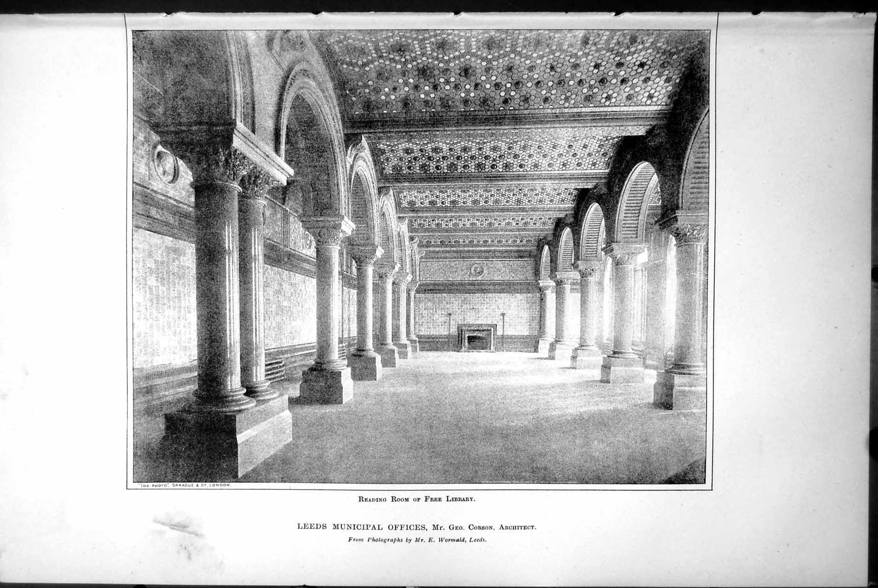 Old Print Leeds Municipal Offices Reading Room Free Library Geo Corson Arch1884