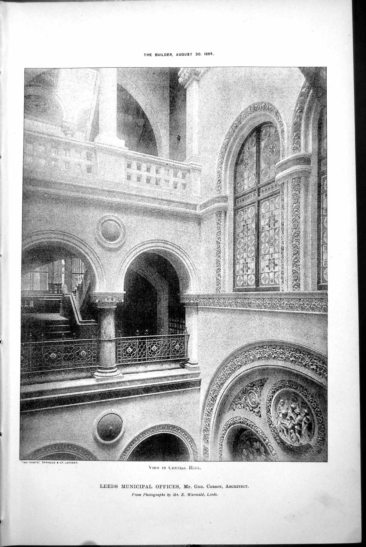 Old Leeds Municipal Offices View Central Hall Geo Corson Architect 1884 19th