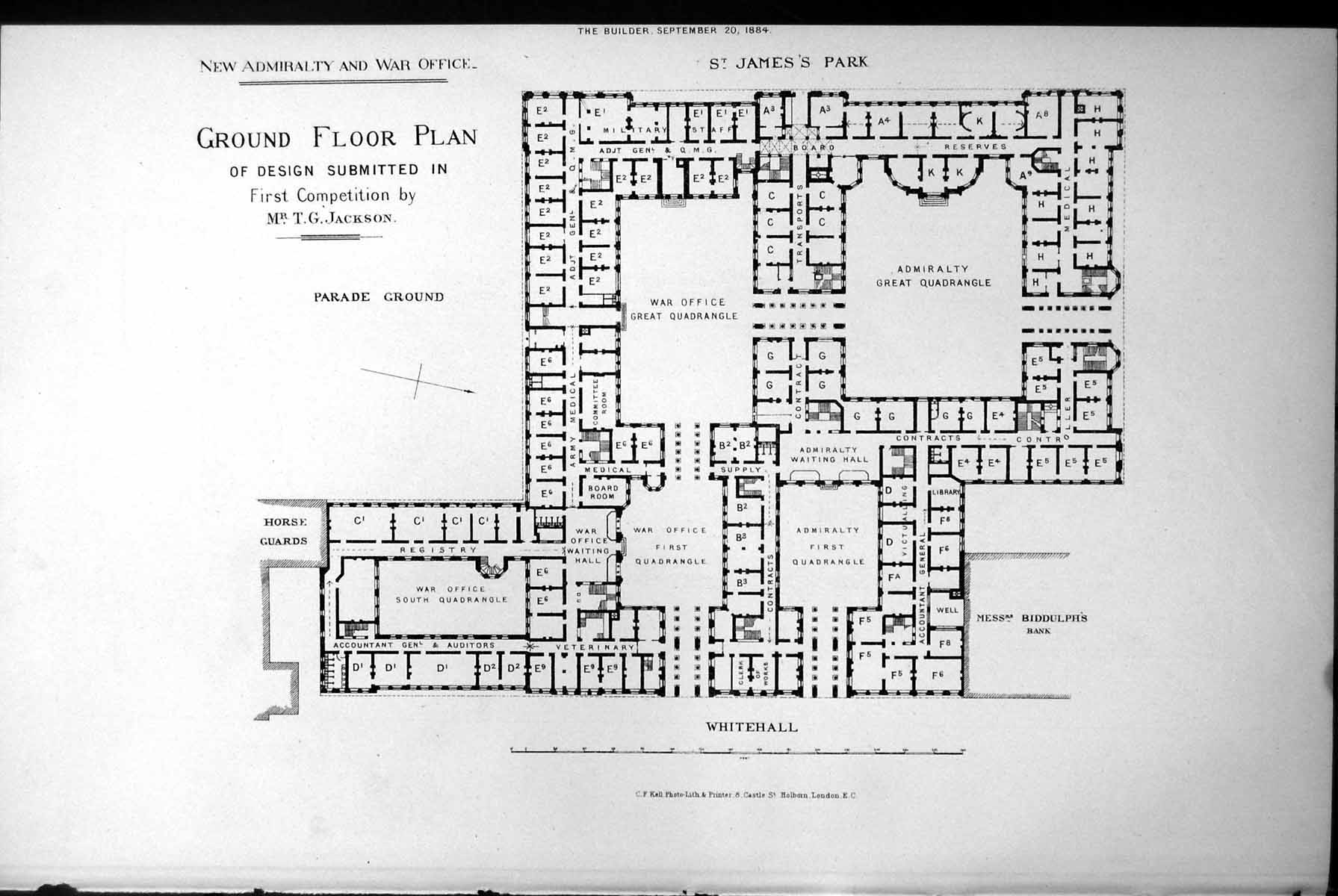 Old Design New Admiralty War Office Ground Floor Plan T G Jackson 1884 19th