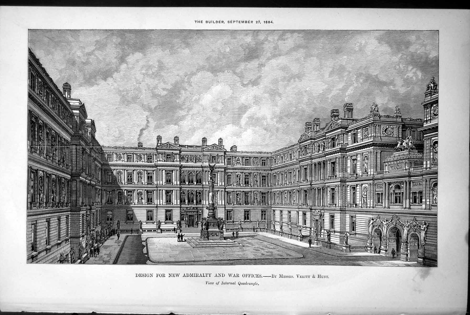 Antique Print Design New Admiralty War Office Quadrangle Verity & Hunt 1884