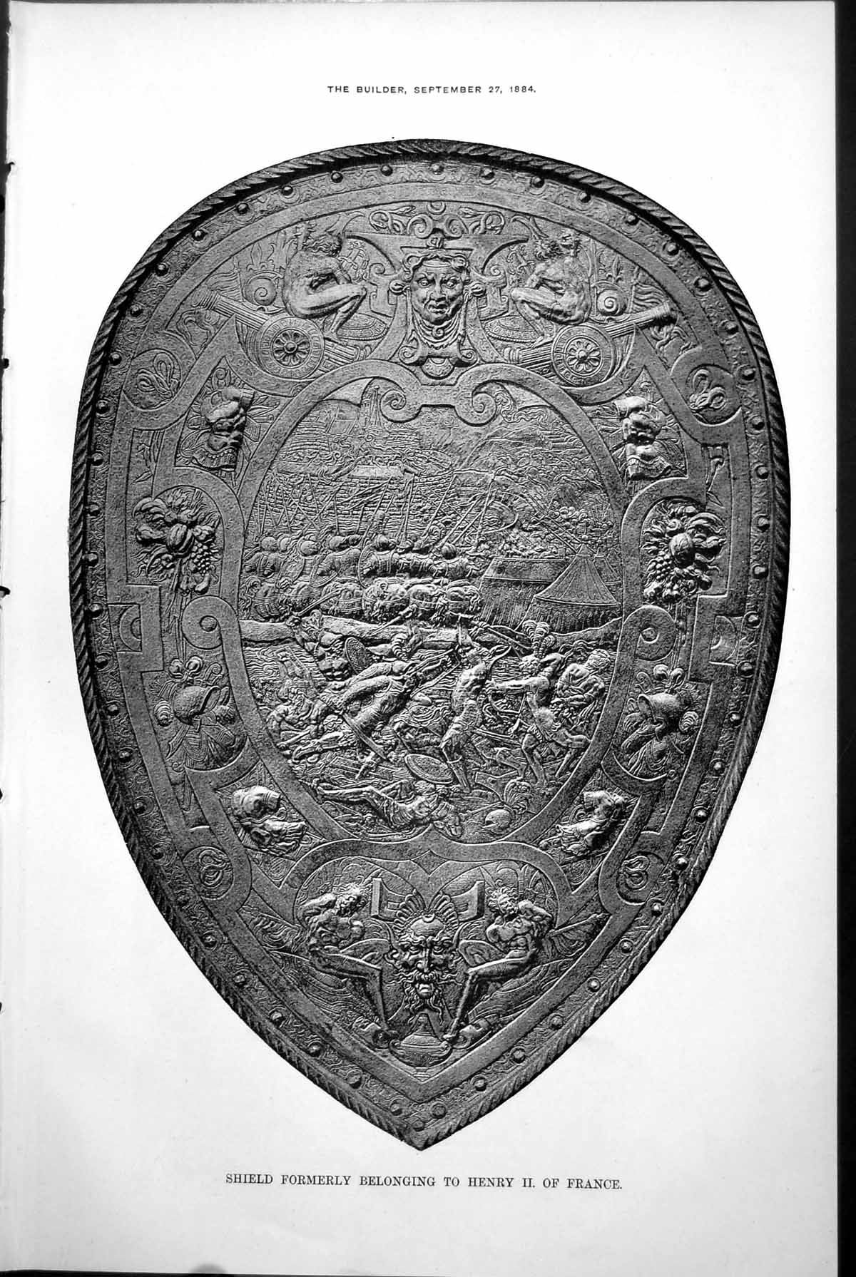 Original Old Antique Print Shield Formerly Belonging Henry 11 France 1884