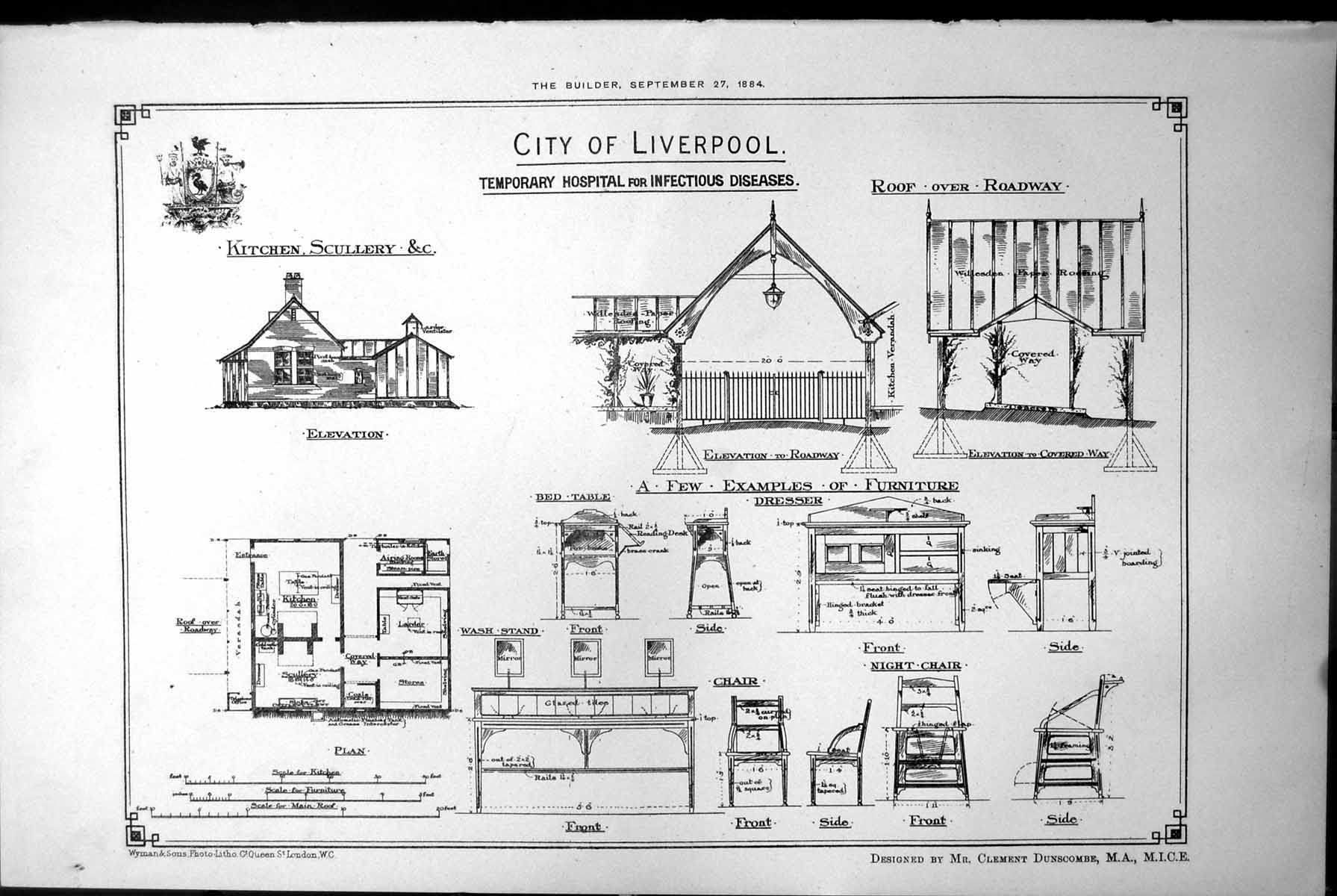 Old Plan Liverpool Temporary Hospital Infectious Diseases Dunscombe 1884 19th