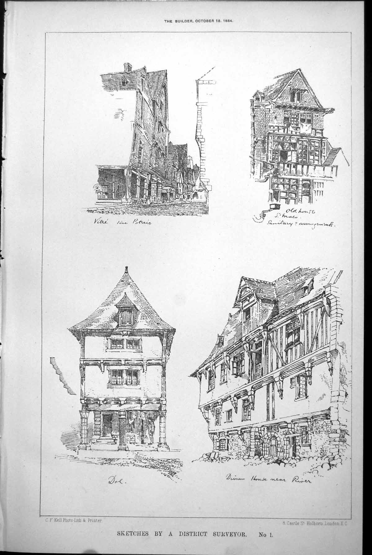 Old Antique Print House S'Malo Sanitary Arrangements Dol House River 1884 19th