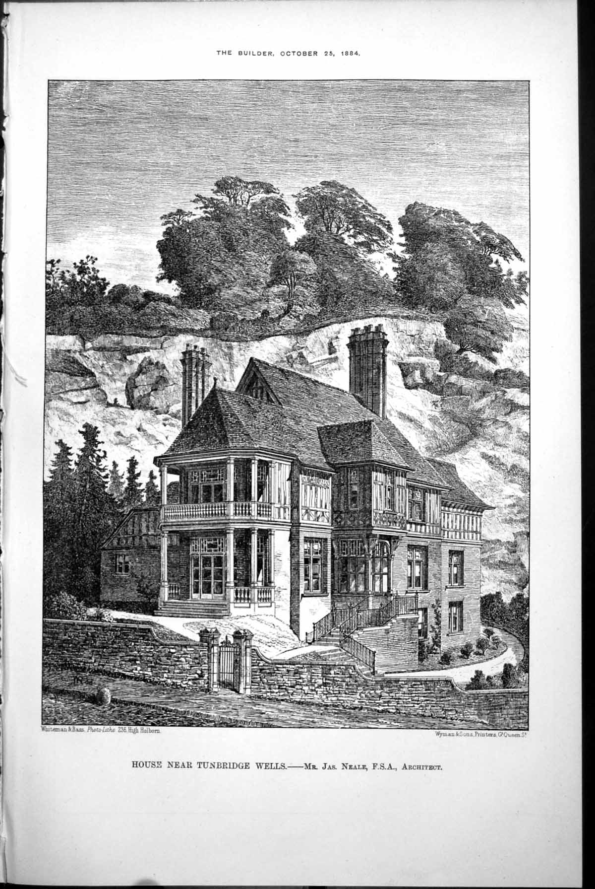 Old Antique Print House Near Tunbridge Wells James Neale Architect 1884 19th
