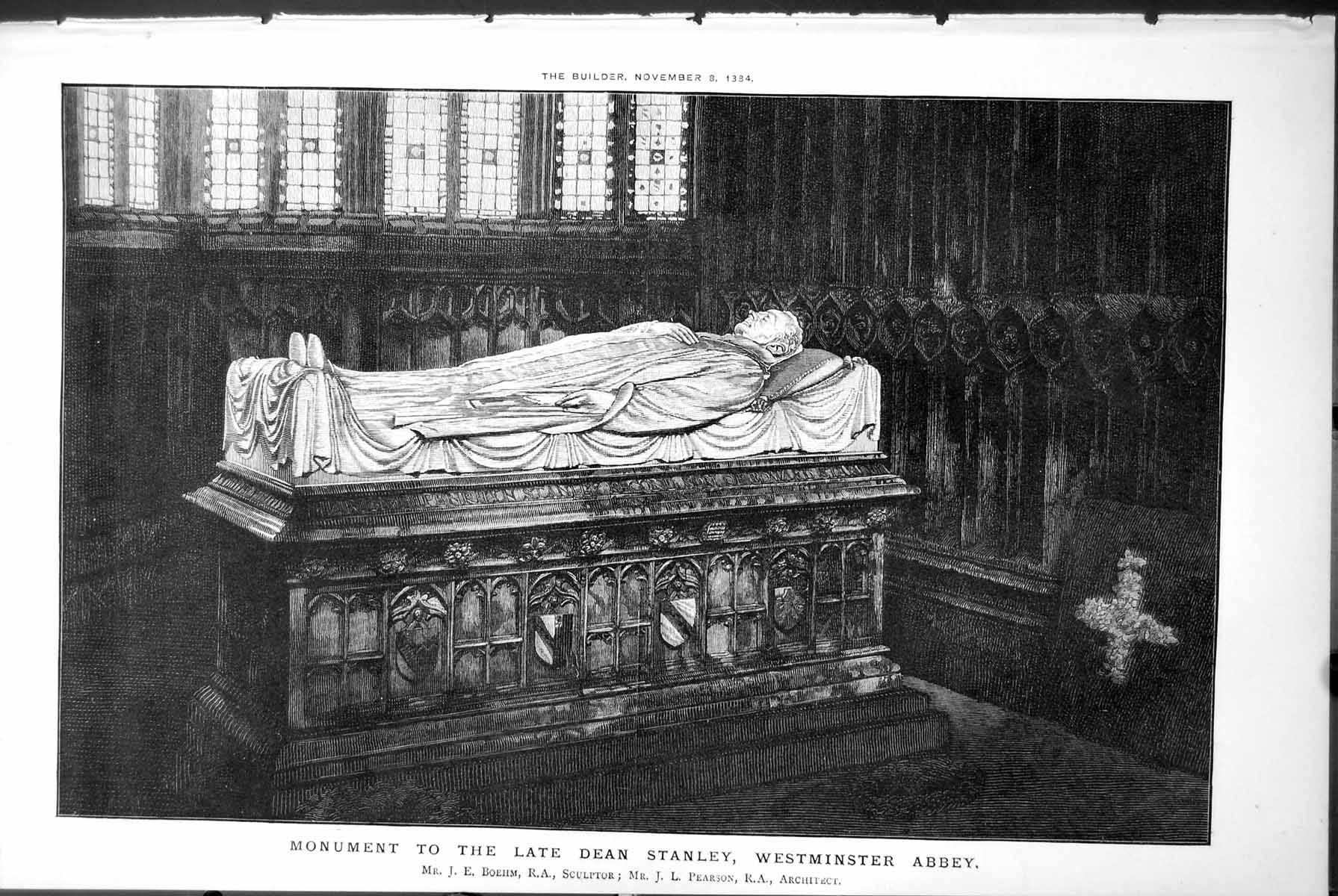 Old Print Monument Dean Stanley Westminster Abbey J Boehm J Pearson 1884 19th