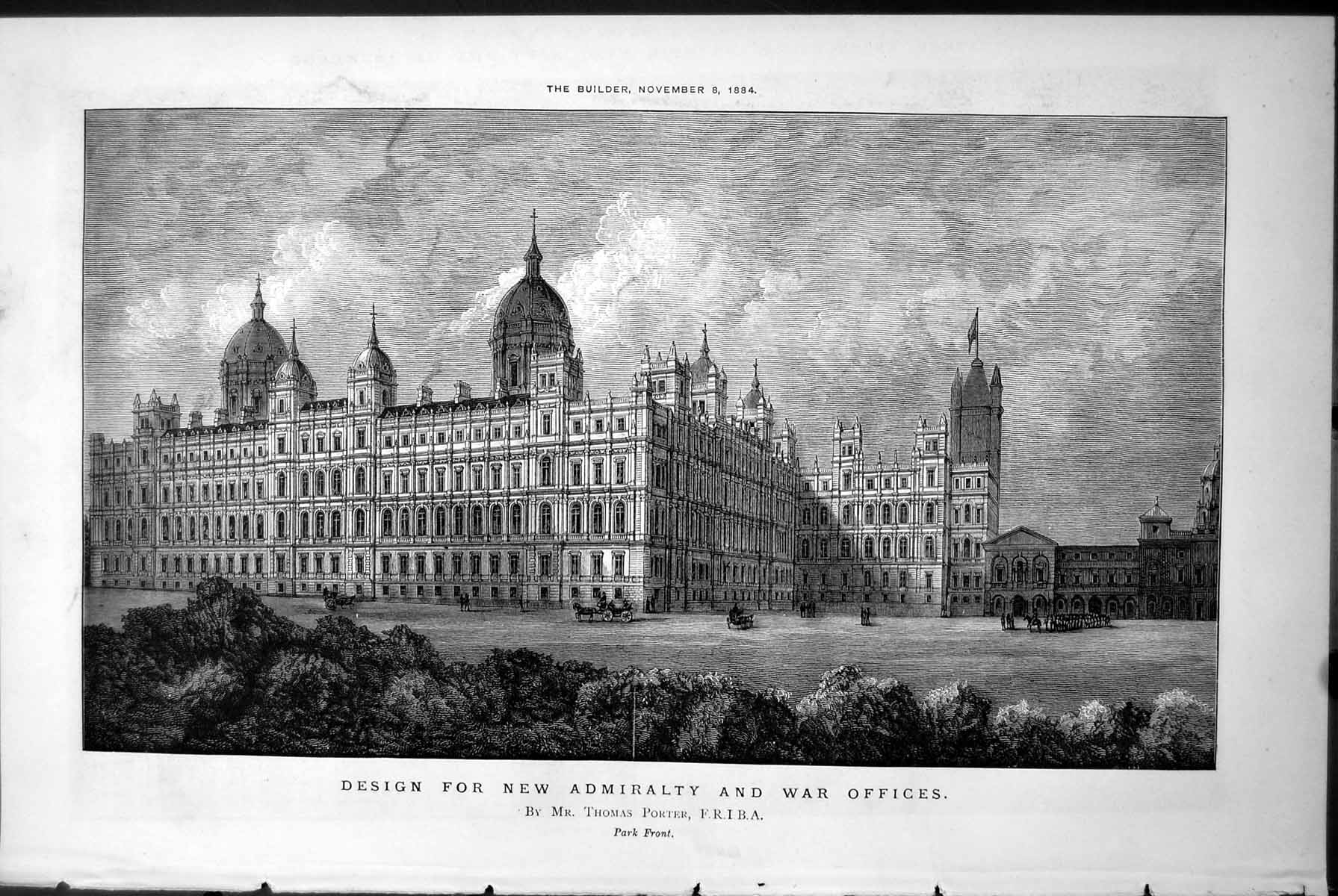 Old Design Admiralty War Offices Park Front Thos Porter Architect 1884 19th