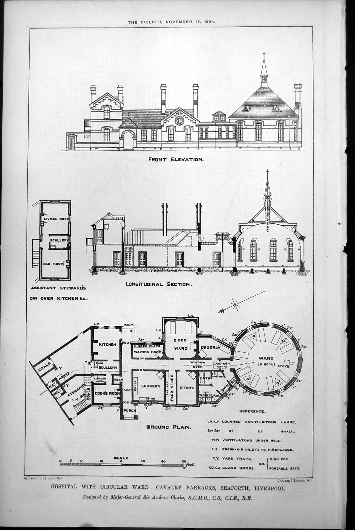 Old Print Hospital Circular Ward Cavalry Barracks Seaforth Liverpool 1884 19th