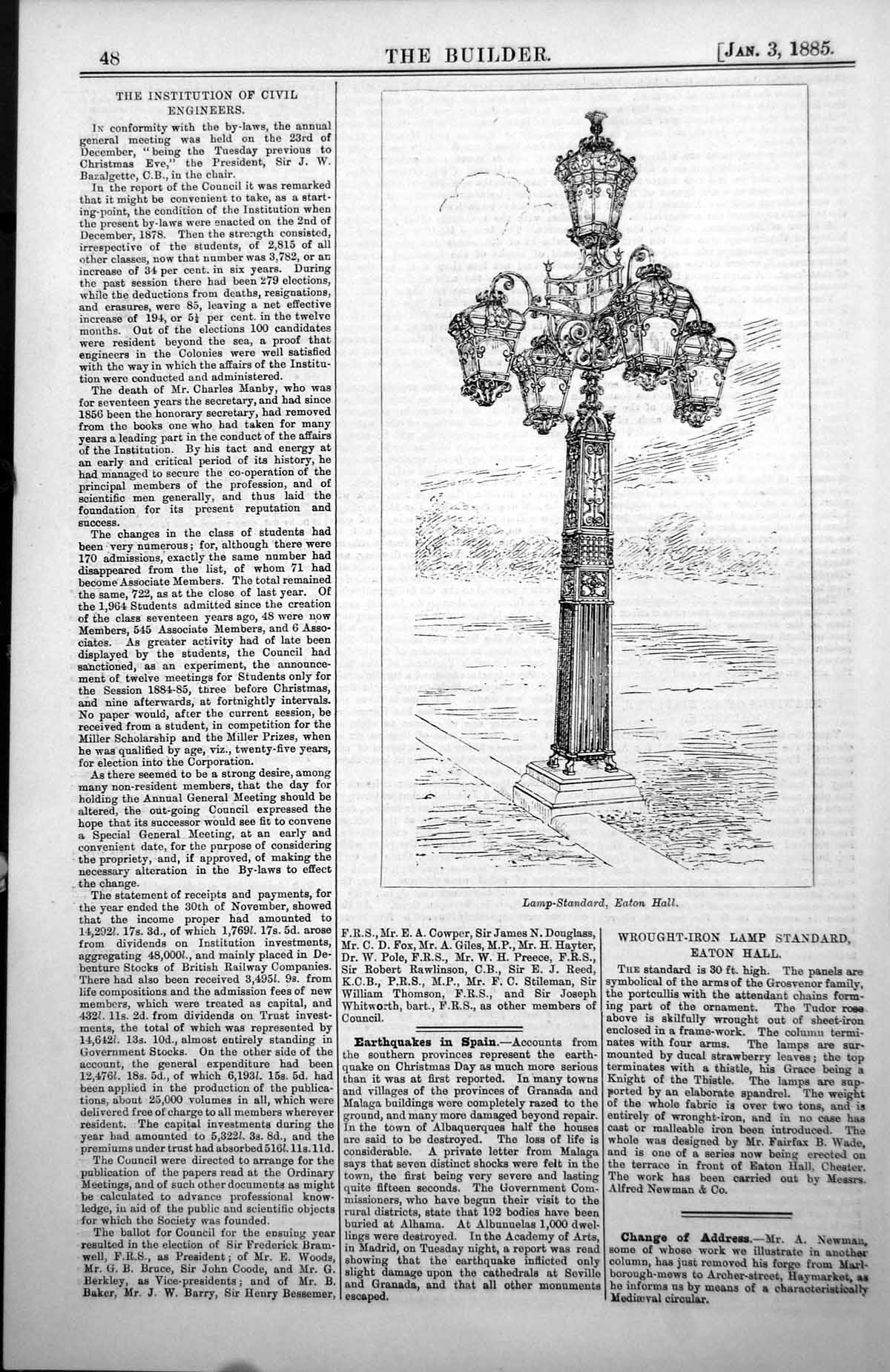 Antique Old Print Lamp-Standard Eaton Hall Panels Symbolic Arms Grosvenor 1885