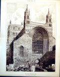 Antique Old Print West Front Tewkesbury Abbey From Drawing Hh Statham 1885
