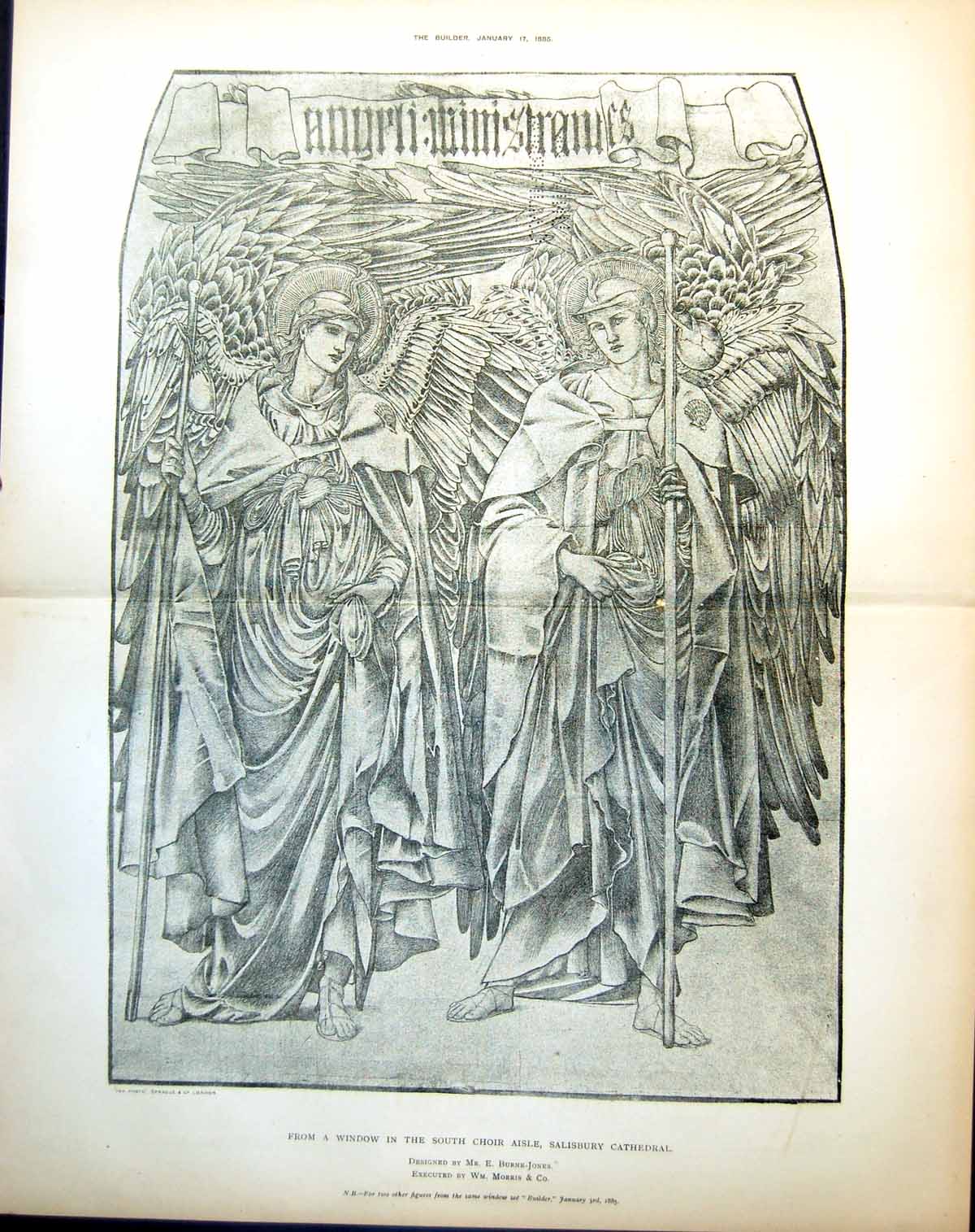 Old Print Damaged From Window South Choir Aisle Salisbury Cathedral 1885 19th