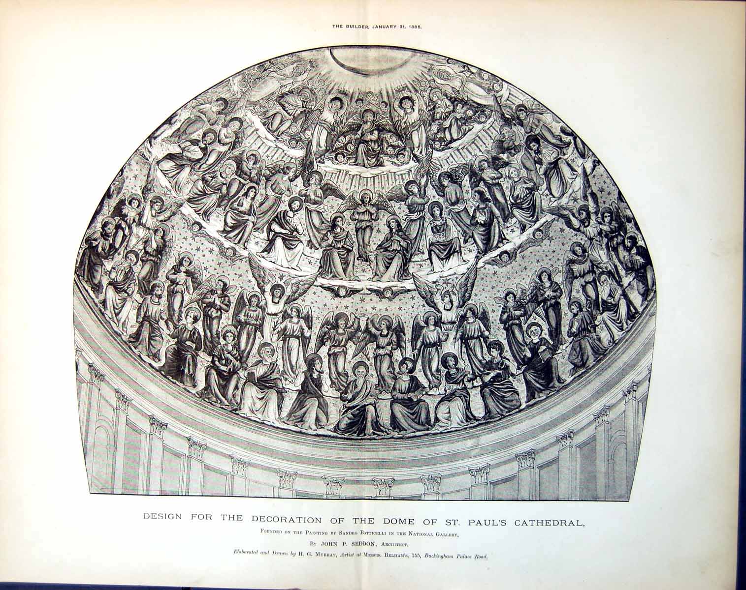 Old Design Decoration Dome St Paul'S Cathedral Jp Seddon Arch. 1885Victorian