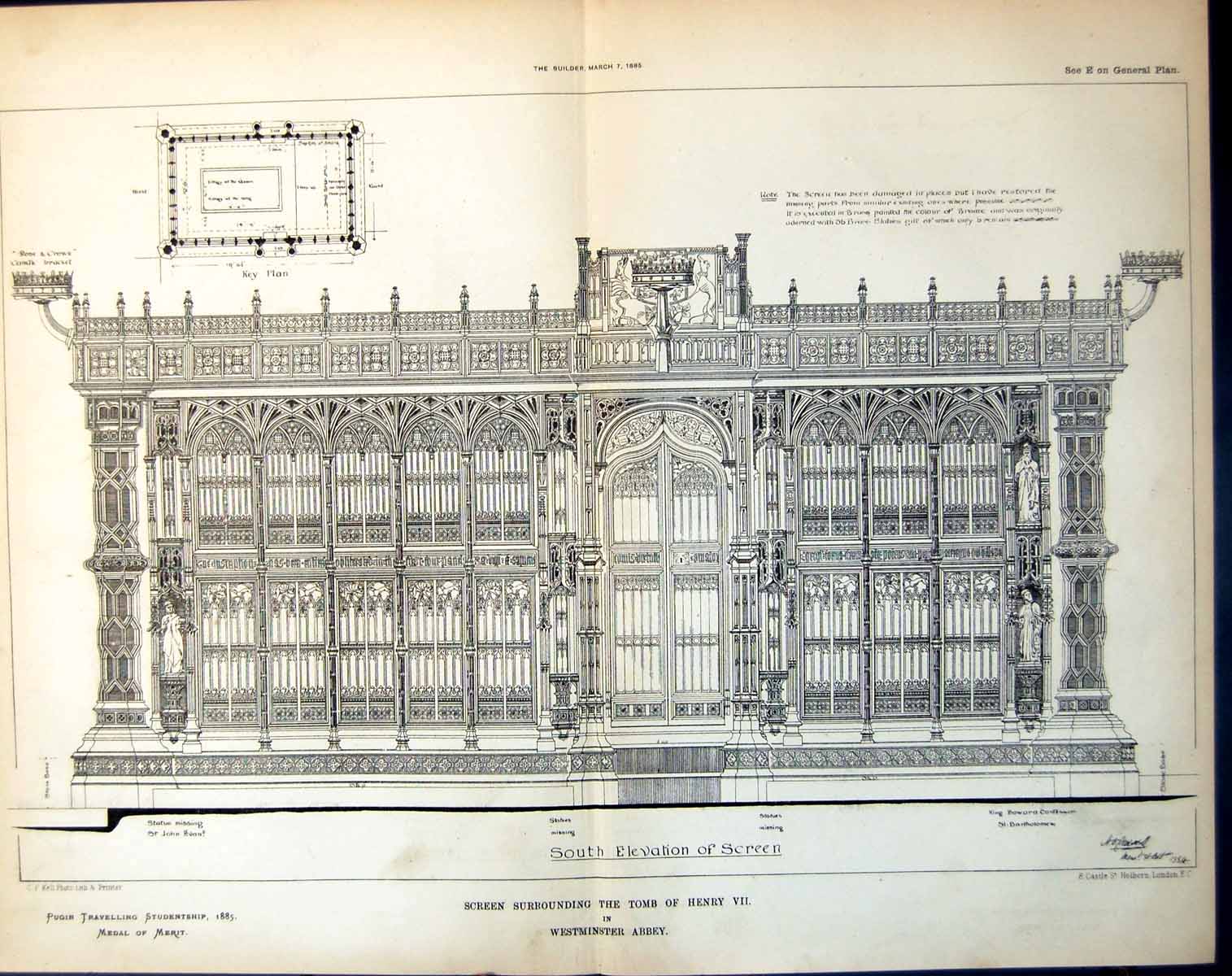 Antique Old Print Screen Surrounding Tomb Henry Vii Westminster Abbey 1885