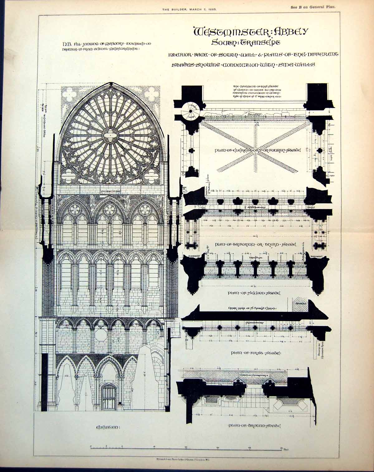 Old Westminster Abbey Interior Face South Wall Plans Elevation 1885Victorian