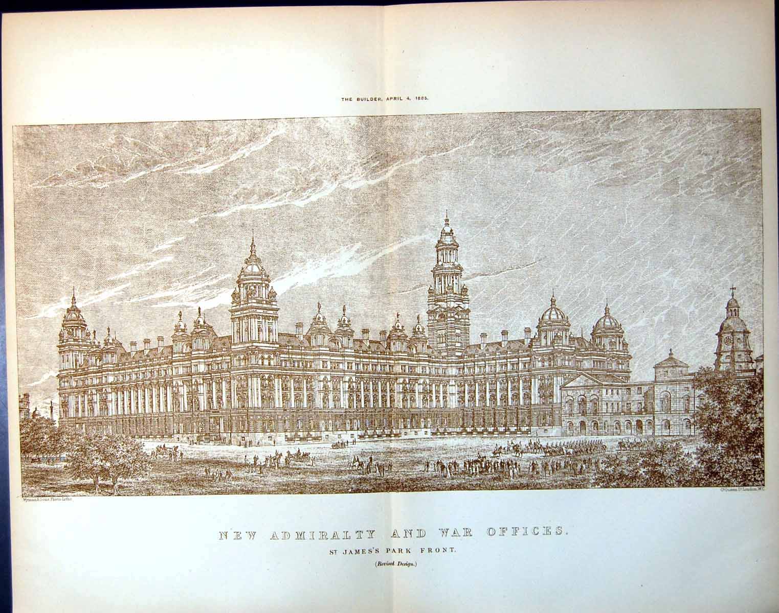 Old New Admiralty And War Offices St. James'S Park Front Elevation 1885 19th