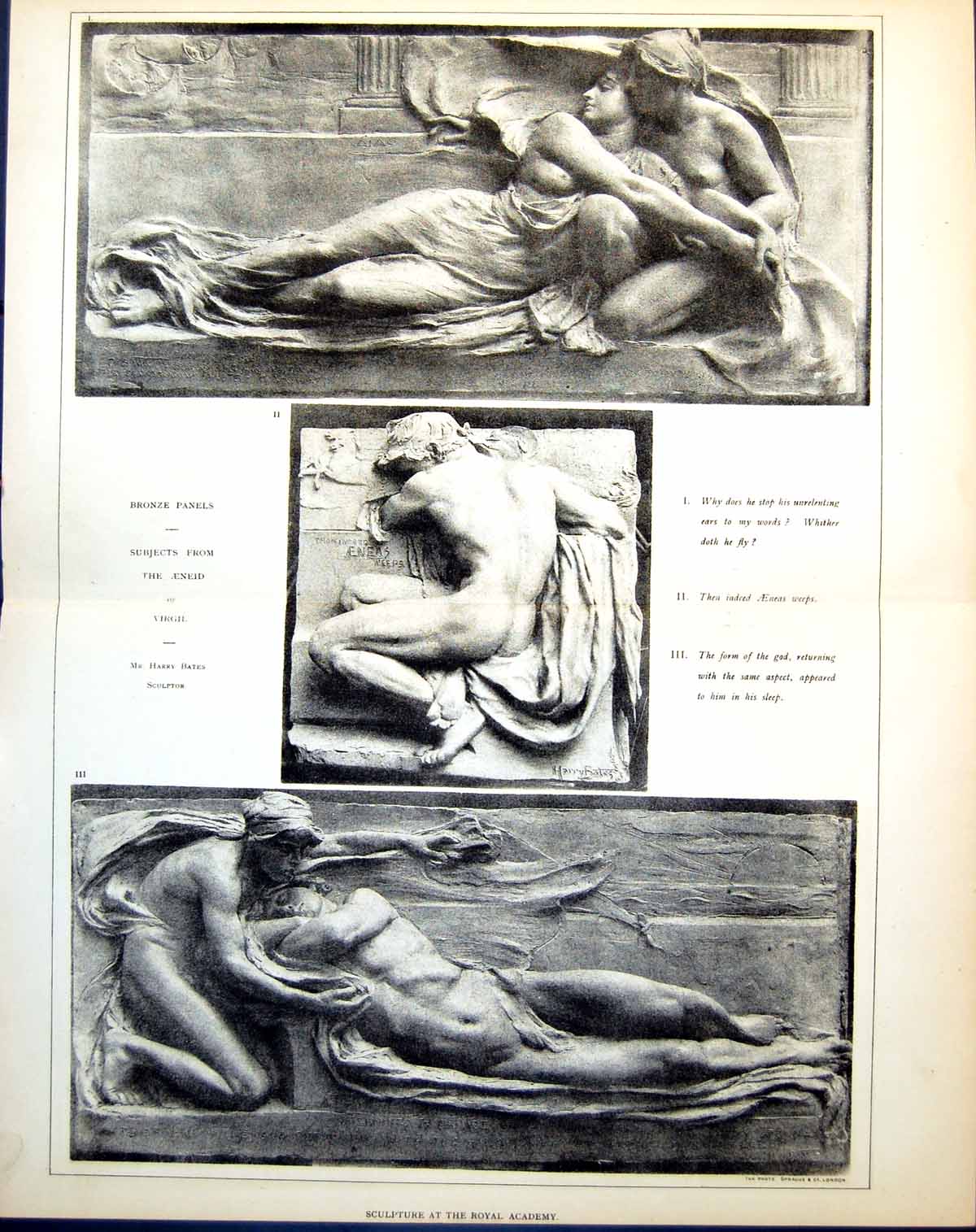 Antique Old Print Sculpture Royal Academy Subjects Aeneid Bronze Panels 1885