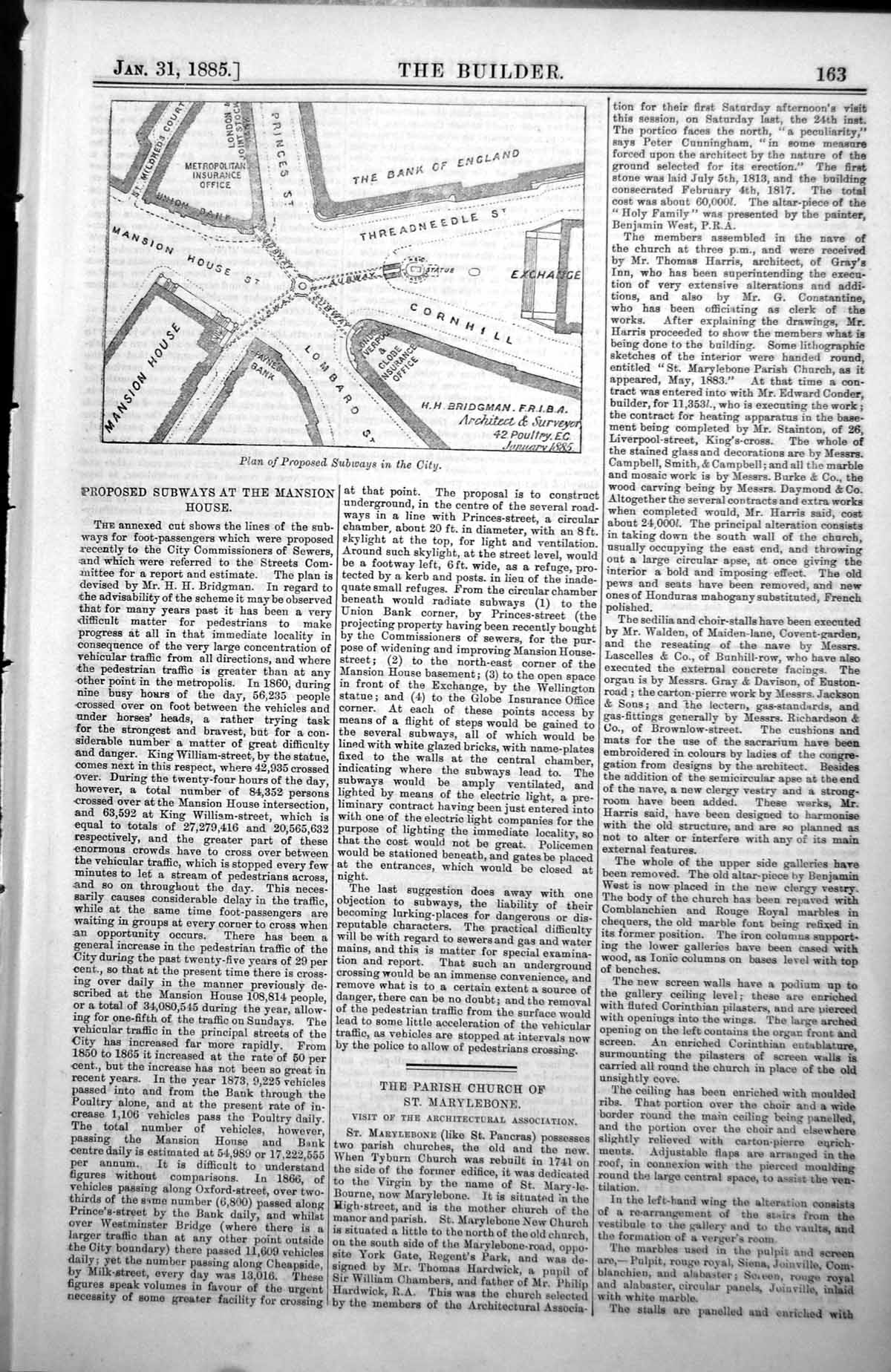 Antique Print Plan Proposed Subways City London Mansion House Cornhill 1885