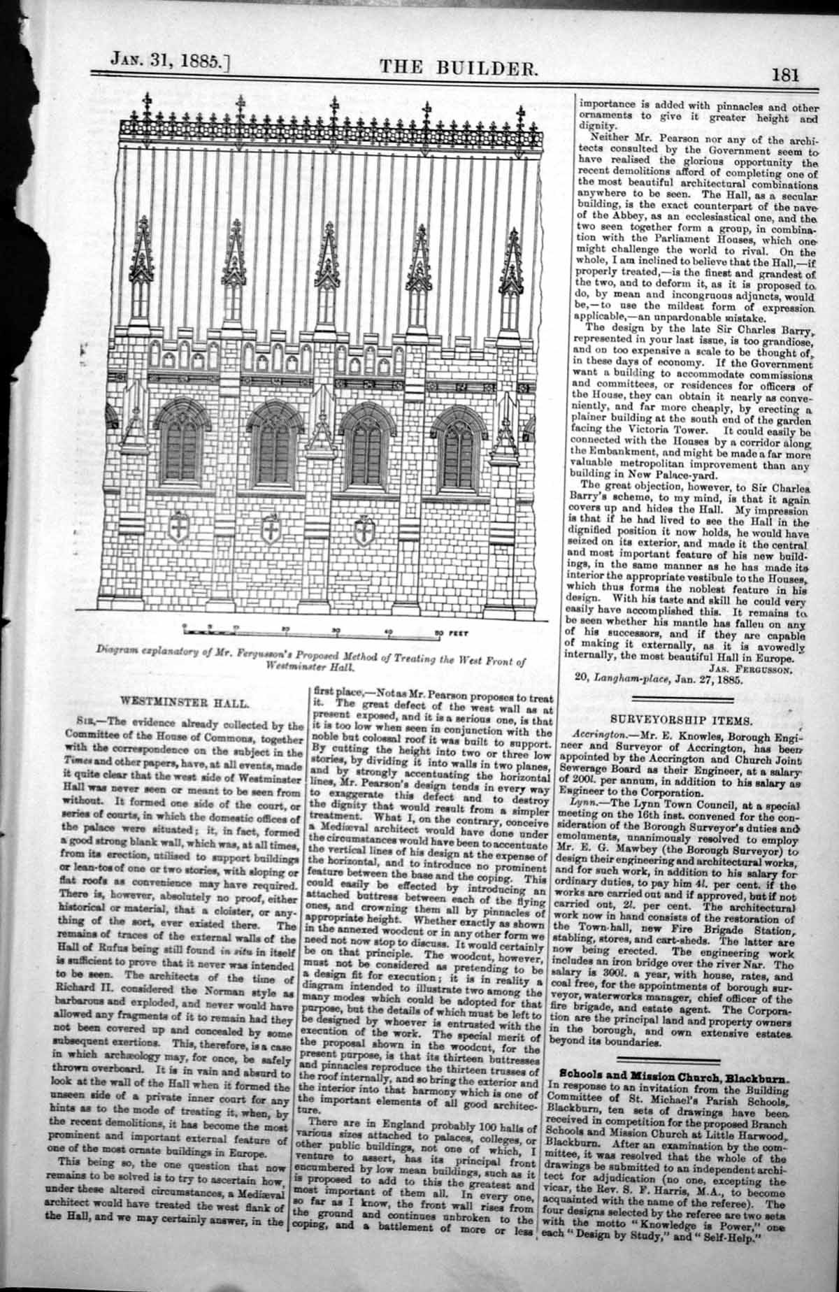Antique Old Print Diagram Explanatory Proposed Treating Westminster Hall 1885