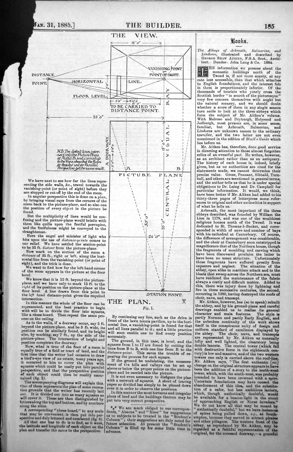 Antique Old Print Descriptive Geometry The View Plan Diagrams Persective 1885