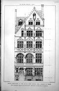 Old Antique Print Detail Elevation One House From Design Block Three 1885 19th