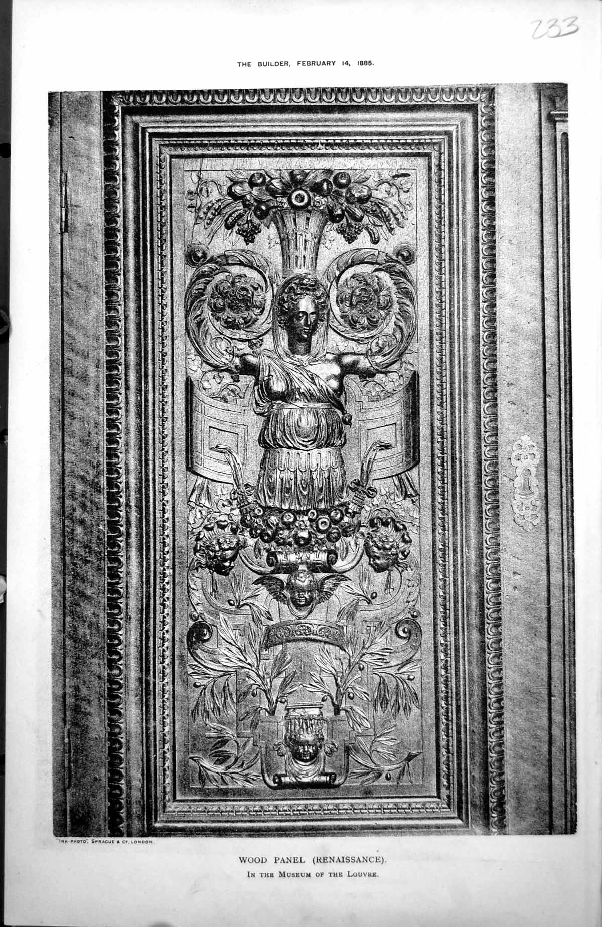 Antique Print Wood Panel Renaissance In Museum Louvre Figures Foliage 1885 19th