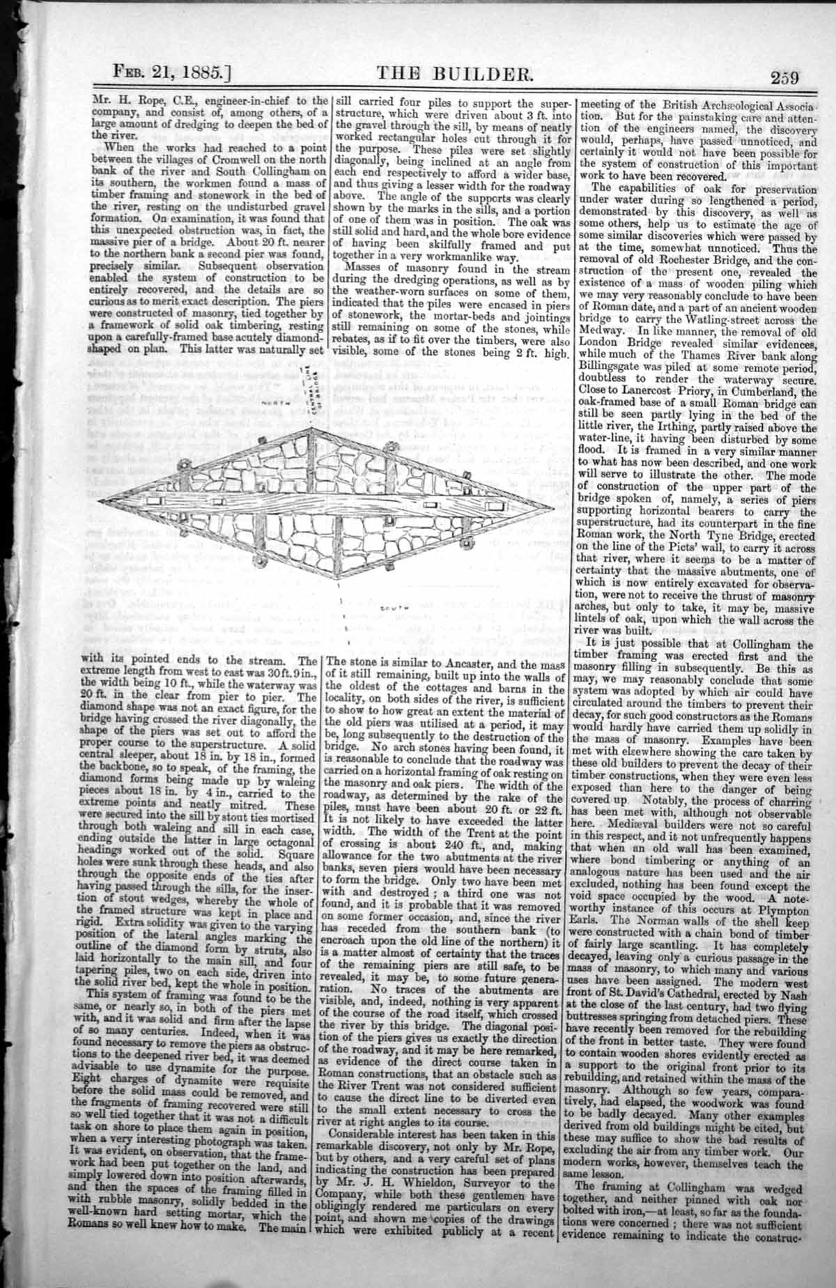 Antique Print Cross-Section Pier Bridge Masonry Oak Ties Cromwell Area 1885