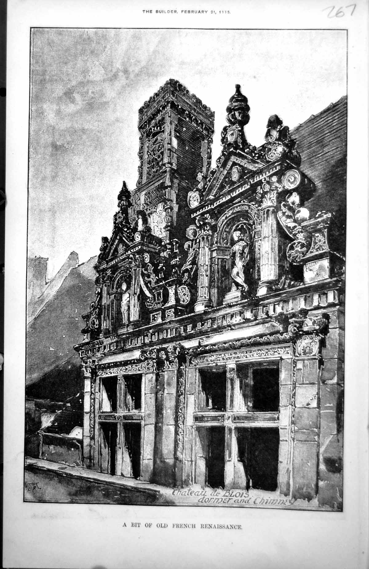 Old Antique Print Chateau De Blois Dormer Chimney French Renaissance 1885 19th