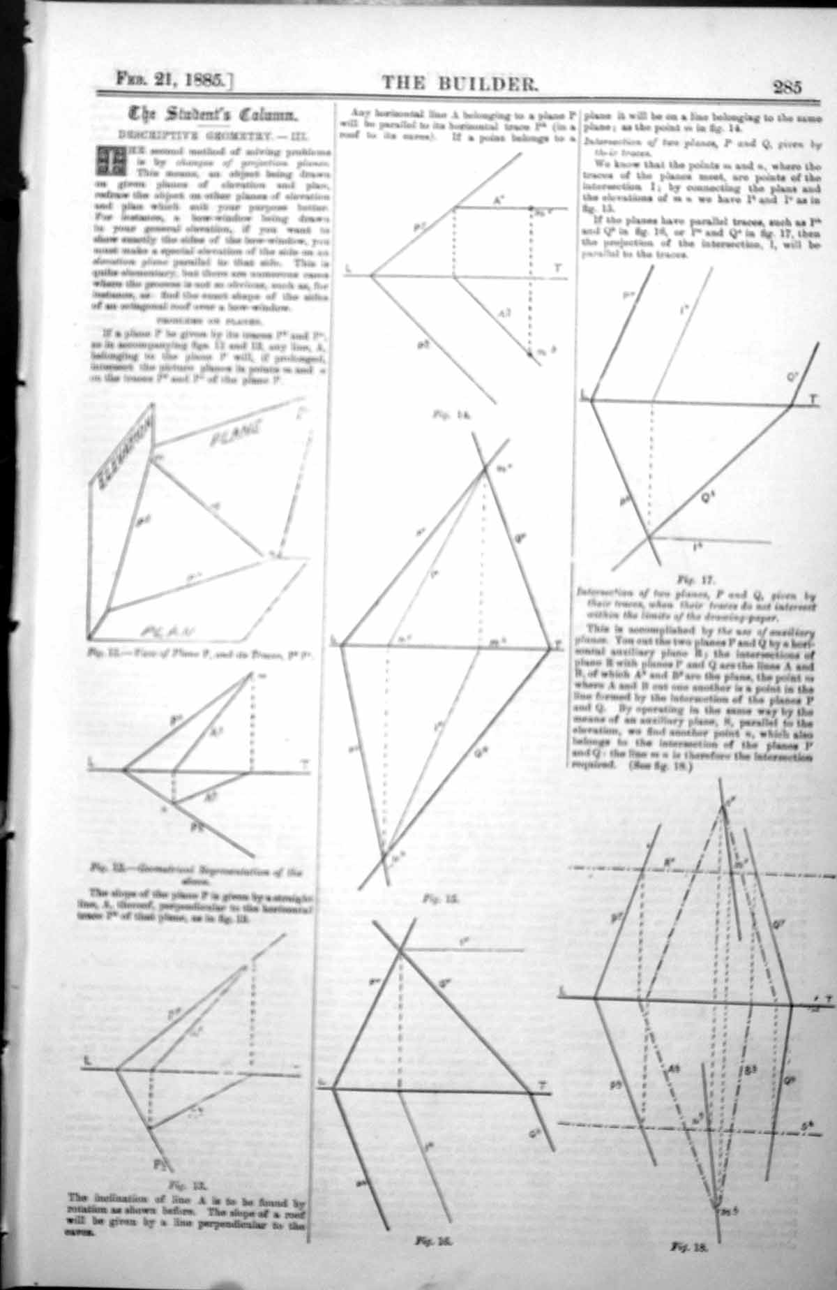 Antique Print Descriptive Geometry Changes Projection Planes Diagrams 1885