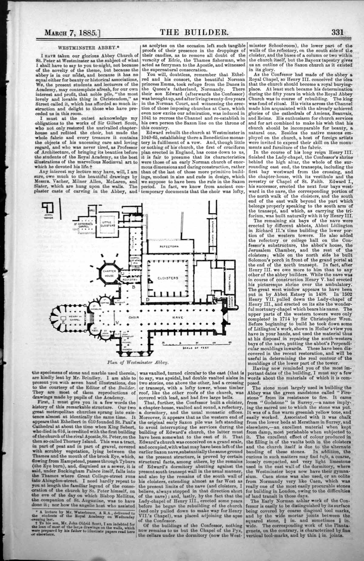 Old Antique Print Plan Westminster Abbey Cloisters Nave Choir Chapel 1885 19th