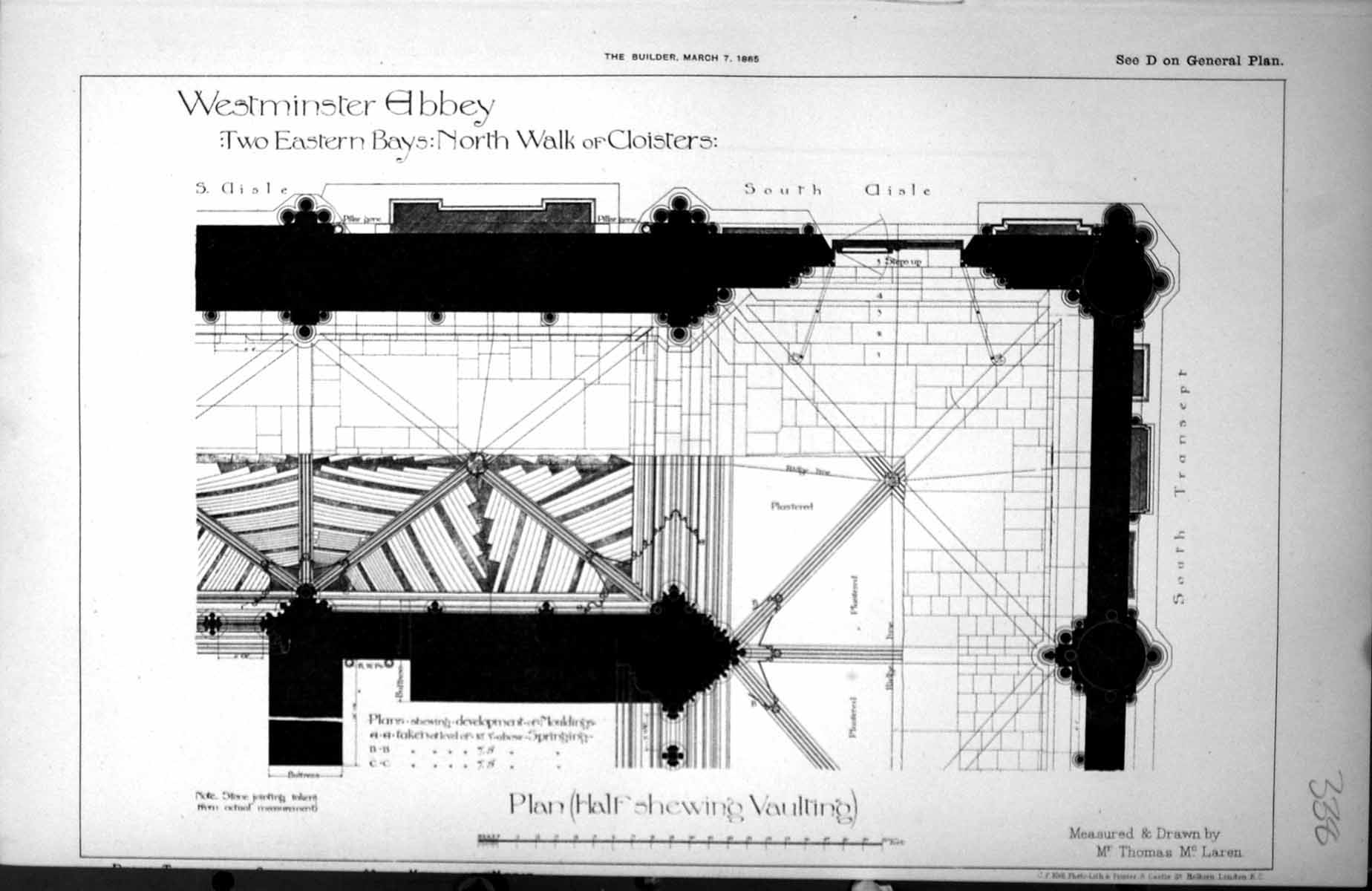 Antique Print Westminster Abbey Eastern Bays North Walk Cloisters Plan 1885