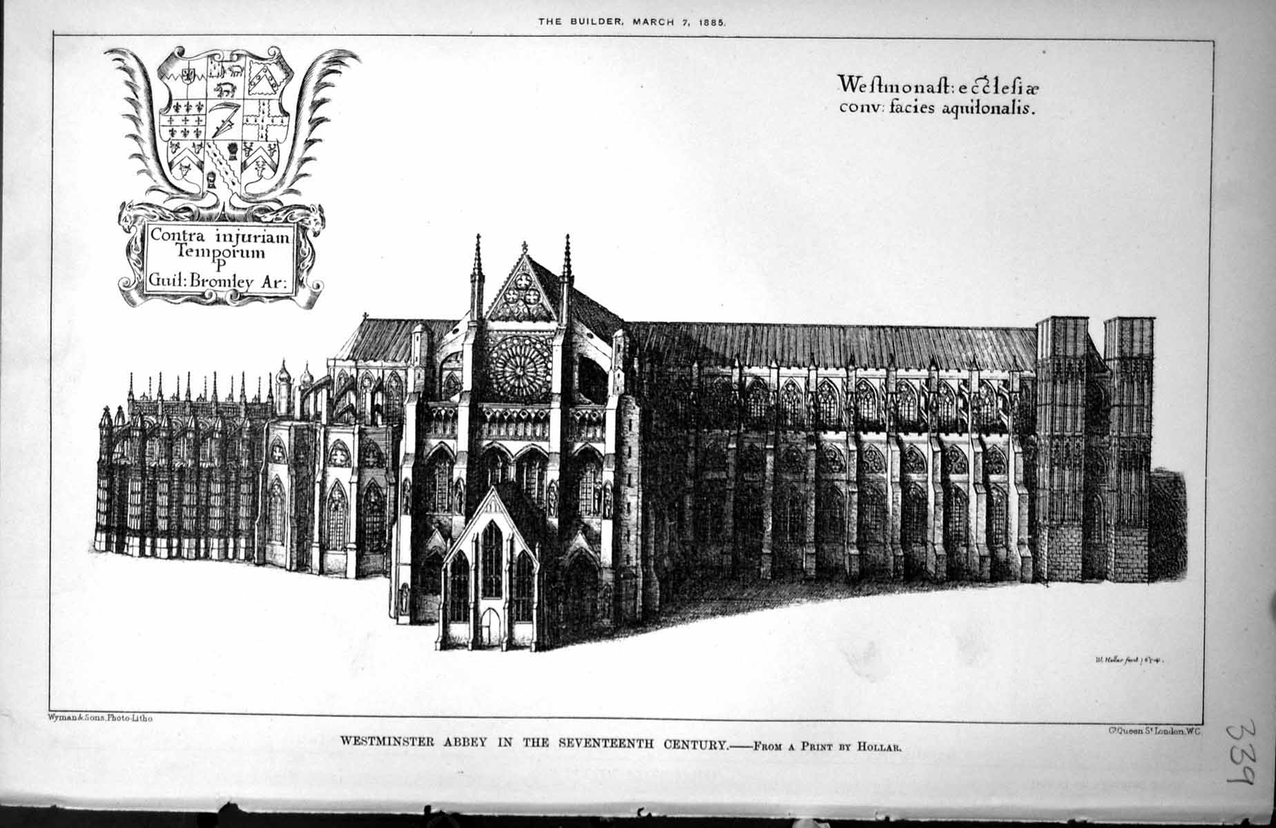 Antique Old Print Westminster Abbey In Seventeenth Century From Hollar 1885
