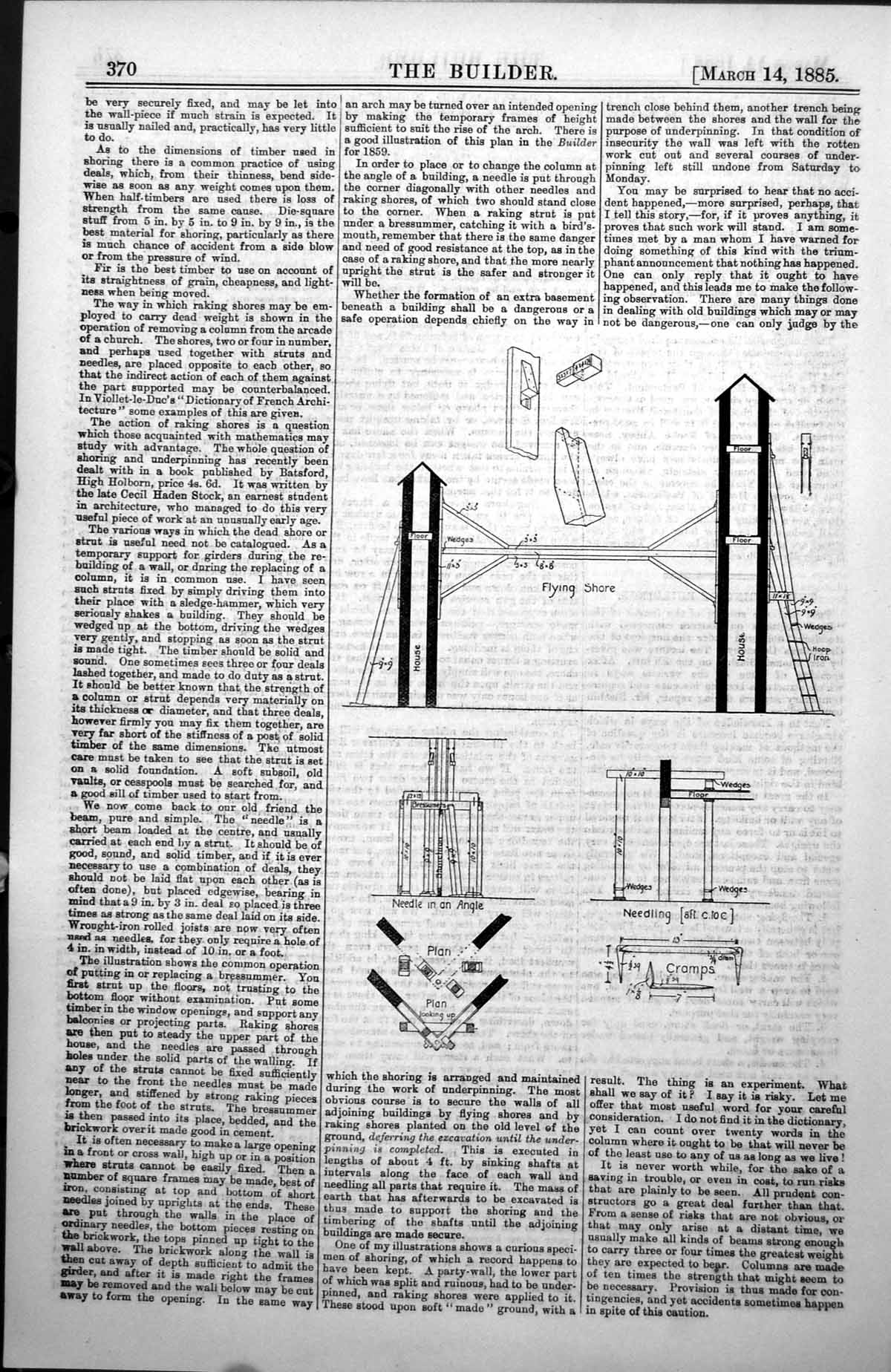 Old Print Diagrams Flying Shore Between Houses Needle In Angle Plans 1885 19th