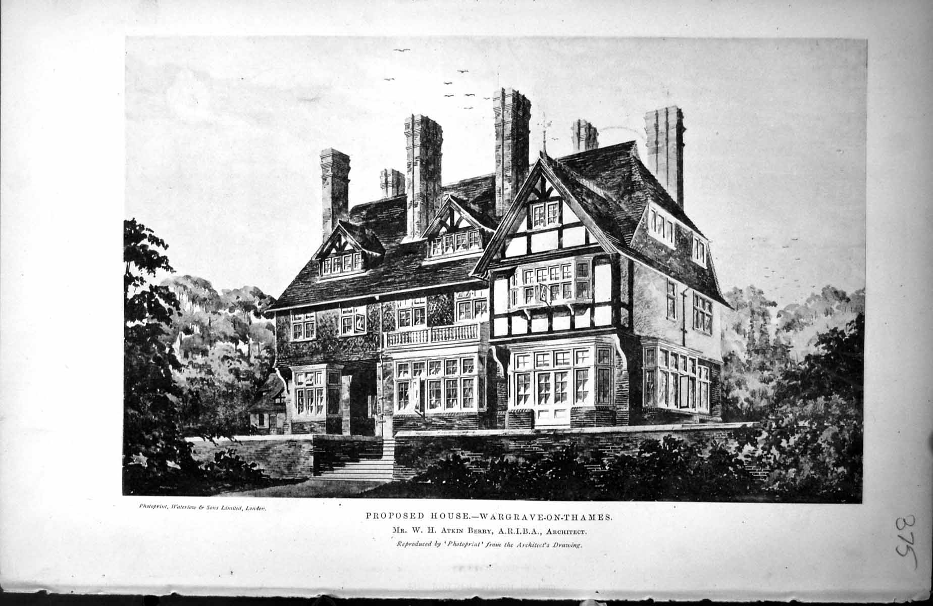 Old Print Proposed House Wargrave-On-Thames Mr Atkin Berry Architect 1885 19th
