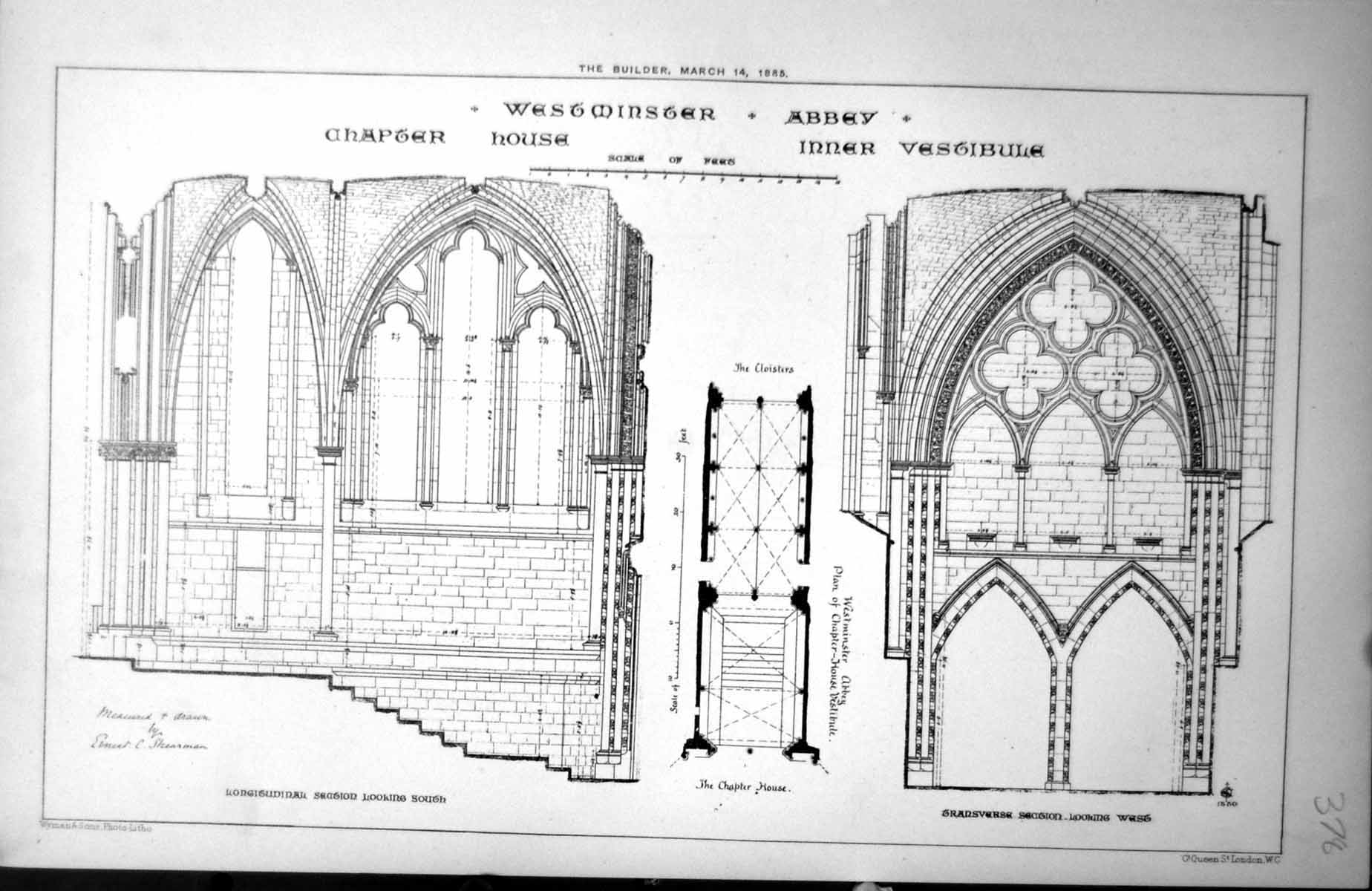 Antique Print Westminster Abbey Chapter House Inner Vestibule Sections 1885