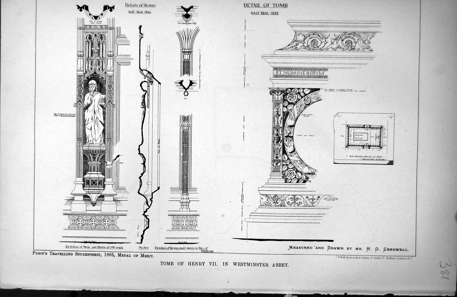 Old Print Tomb Henry Vii Westminster Abbey Details Screen Cresswell 1885 19th