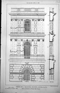Old Print Design For Municipal Mansion Aa Cox Detail Portion Towers 1885 19th