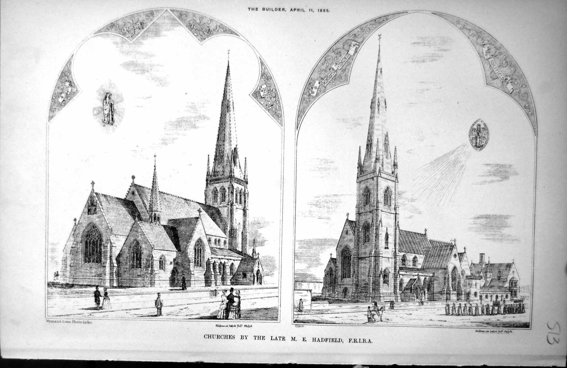 Antique Print Churches By Late Me Hadfield St Marie Burnley Sheffield 1885 19th