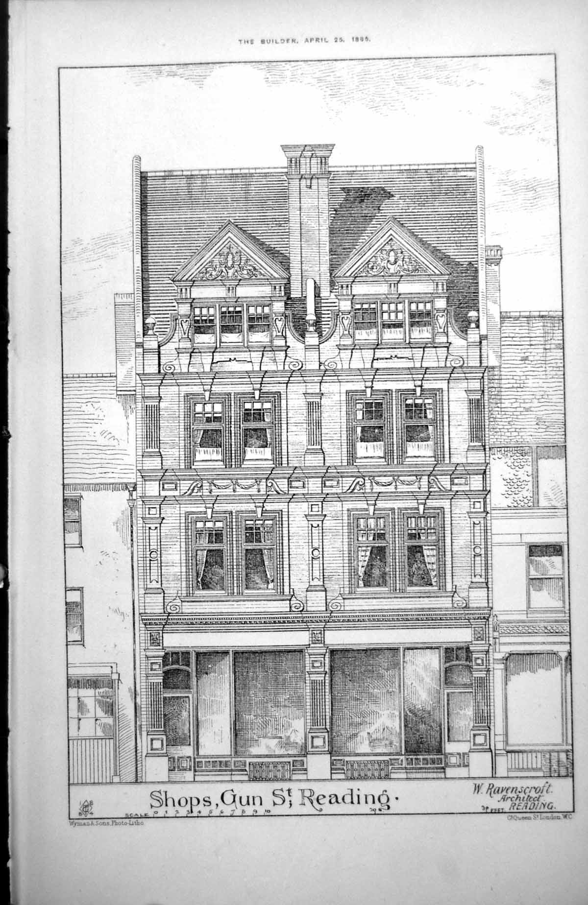Old Print Shop Gun Street Reading W Ravenscroft Architect Elevation 1885 19th