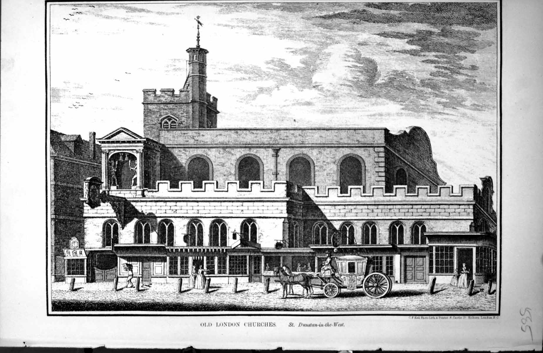 Old Antique Print London Churches St Dunstan-In-The-West Elevation 1885 19th