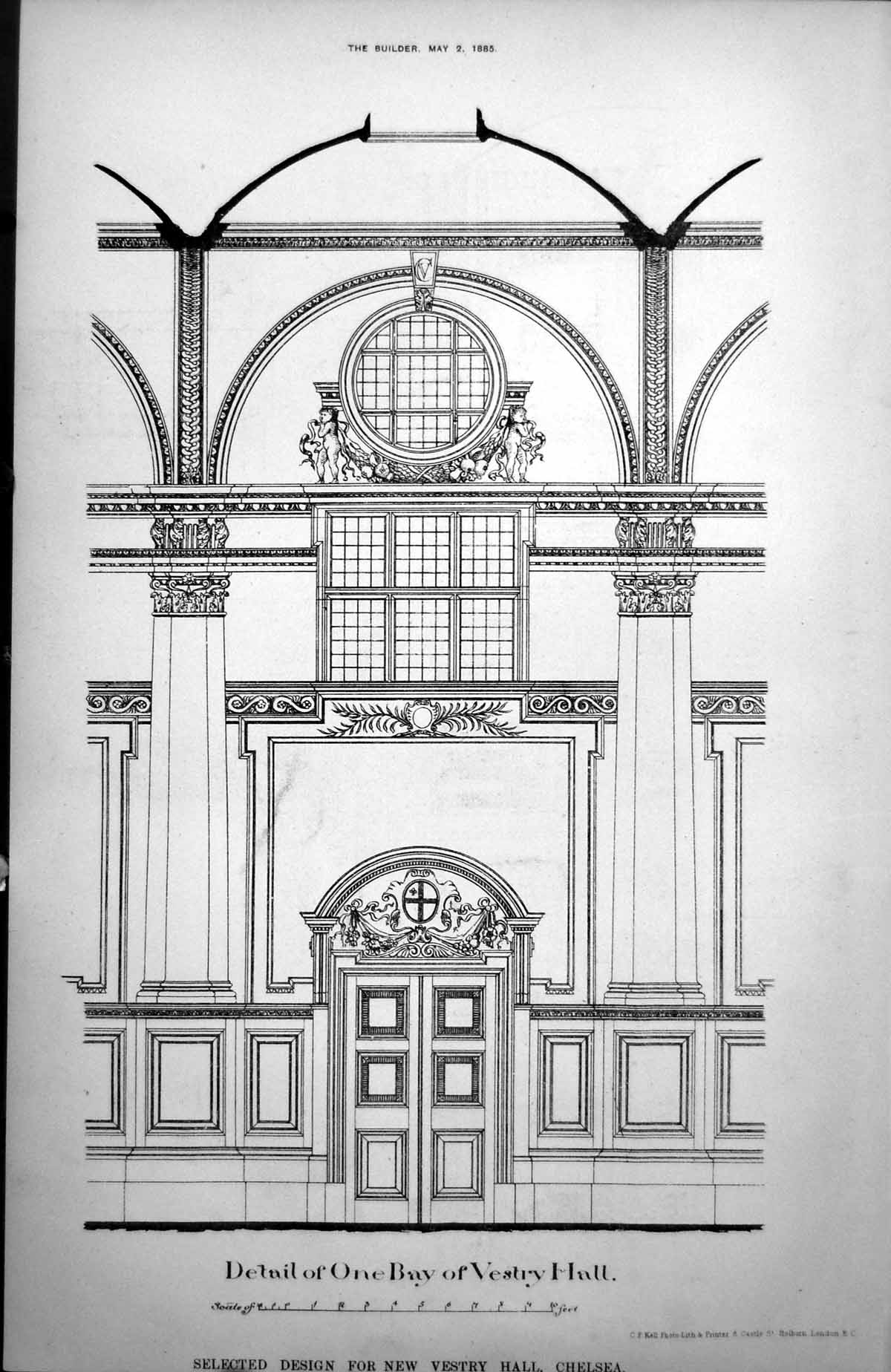Antique Old Print Selected Design New Vestry Hall Chelsea Detail One Bay 1885