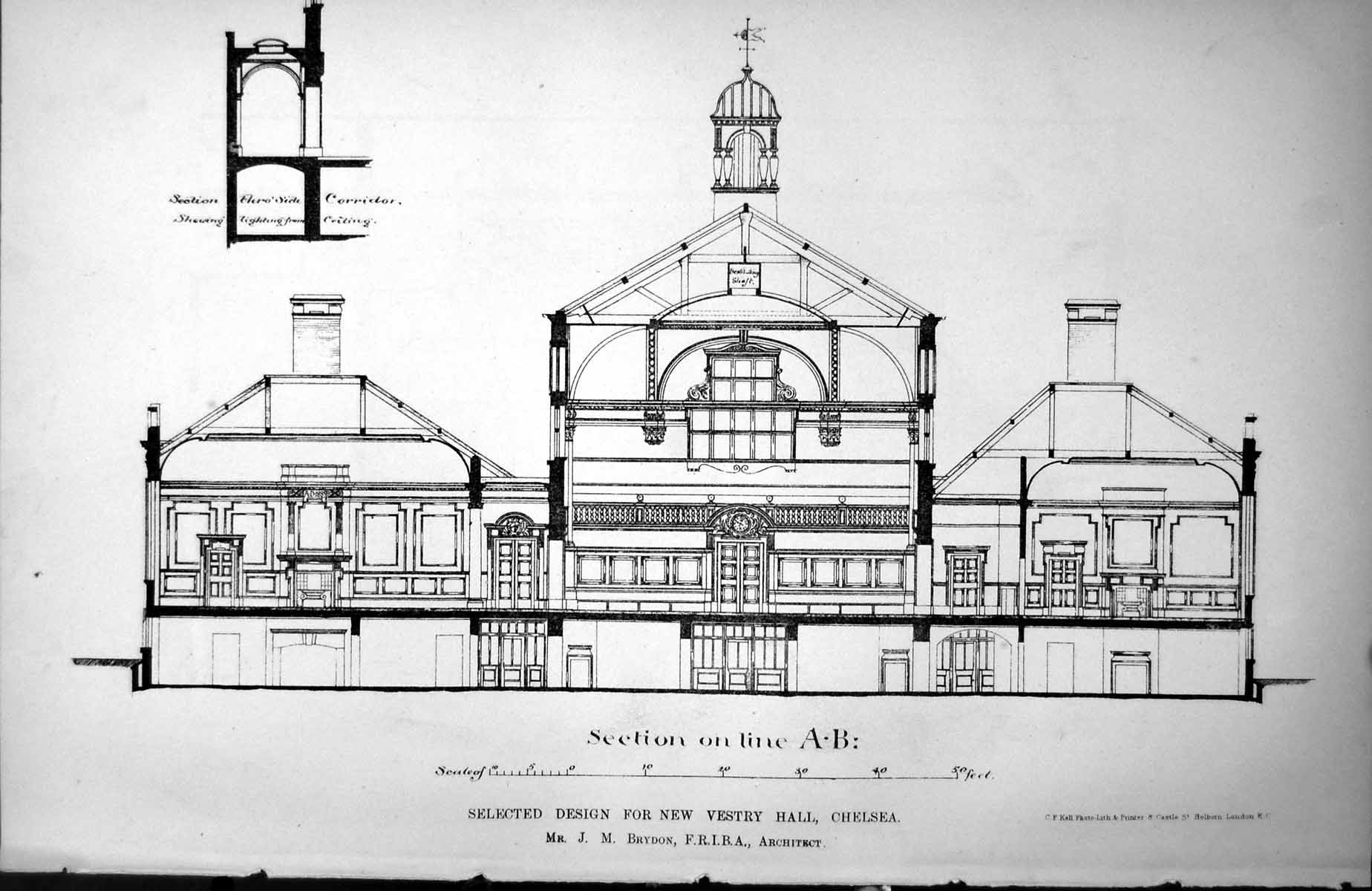 Old Selected Design New Vestry Hall Chelsea Section On Line A-B 1885 Victorian