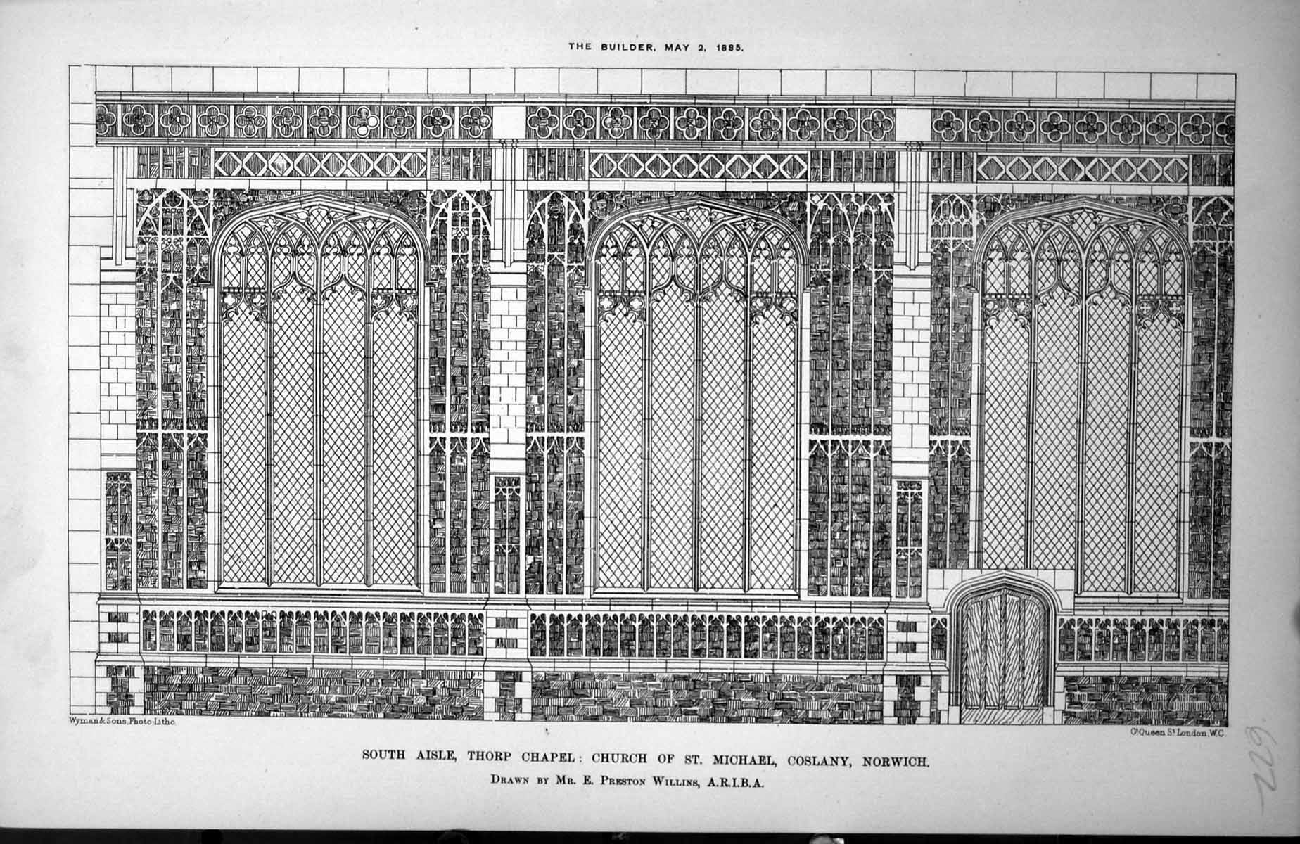 Old Print South Aisle Thorp Chapel Church St Michael Coslany Norwich 1885 19th