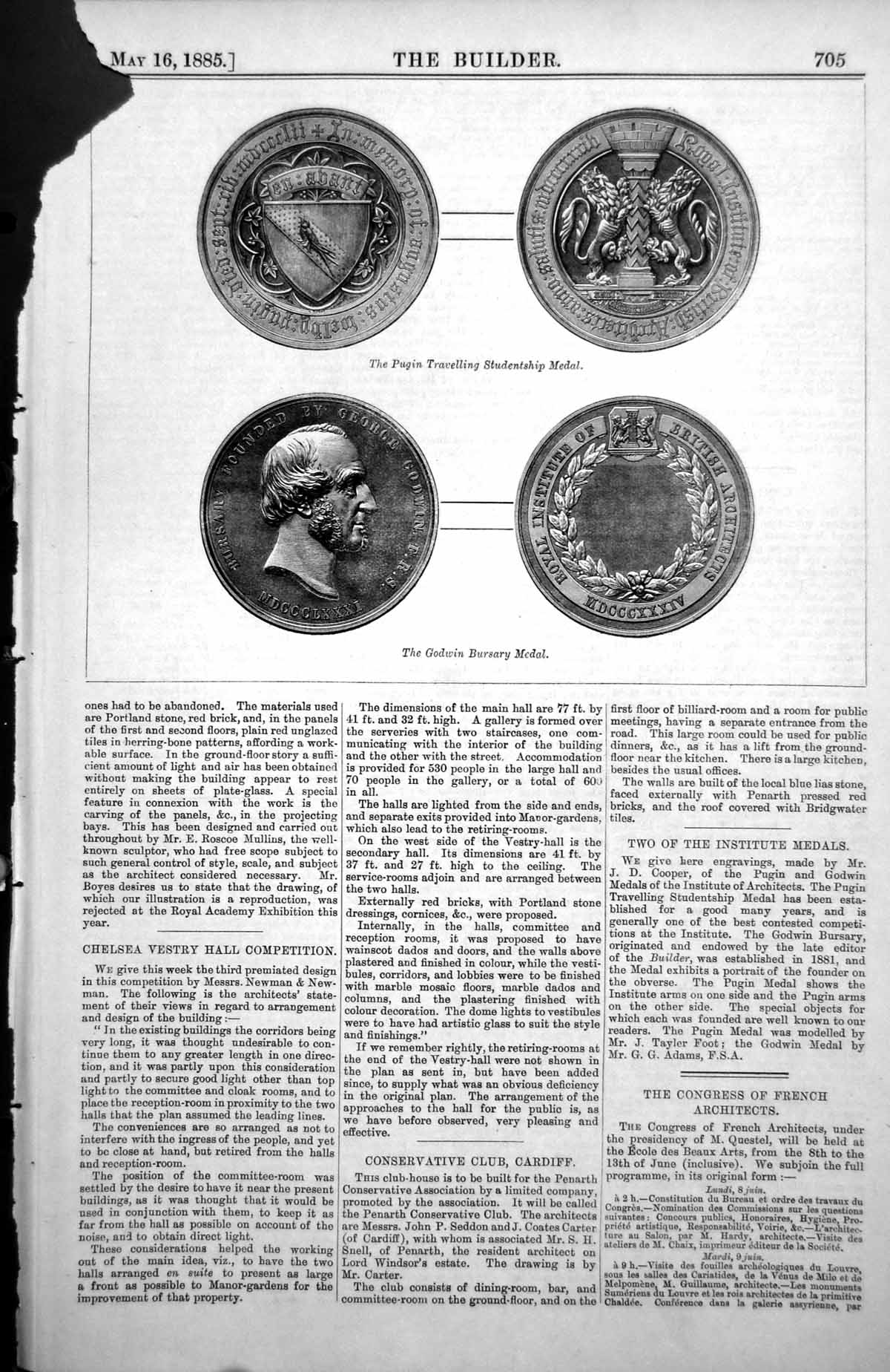 Old Pugin Travelling Studentship Medal Godwin Bursary Jd Cooper 1885 Victorian