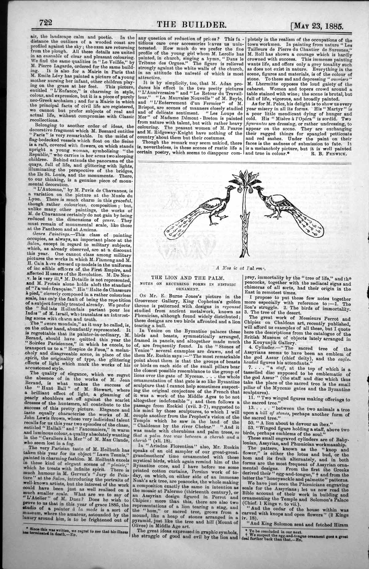 Old Antique Print Mosaic At Palermo Thirteenth Century Peacocks Tree 1885 19th