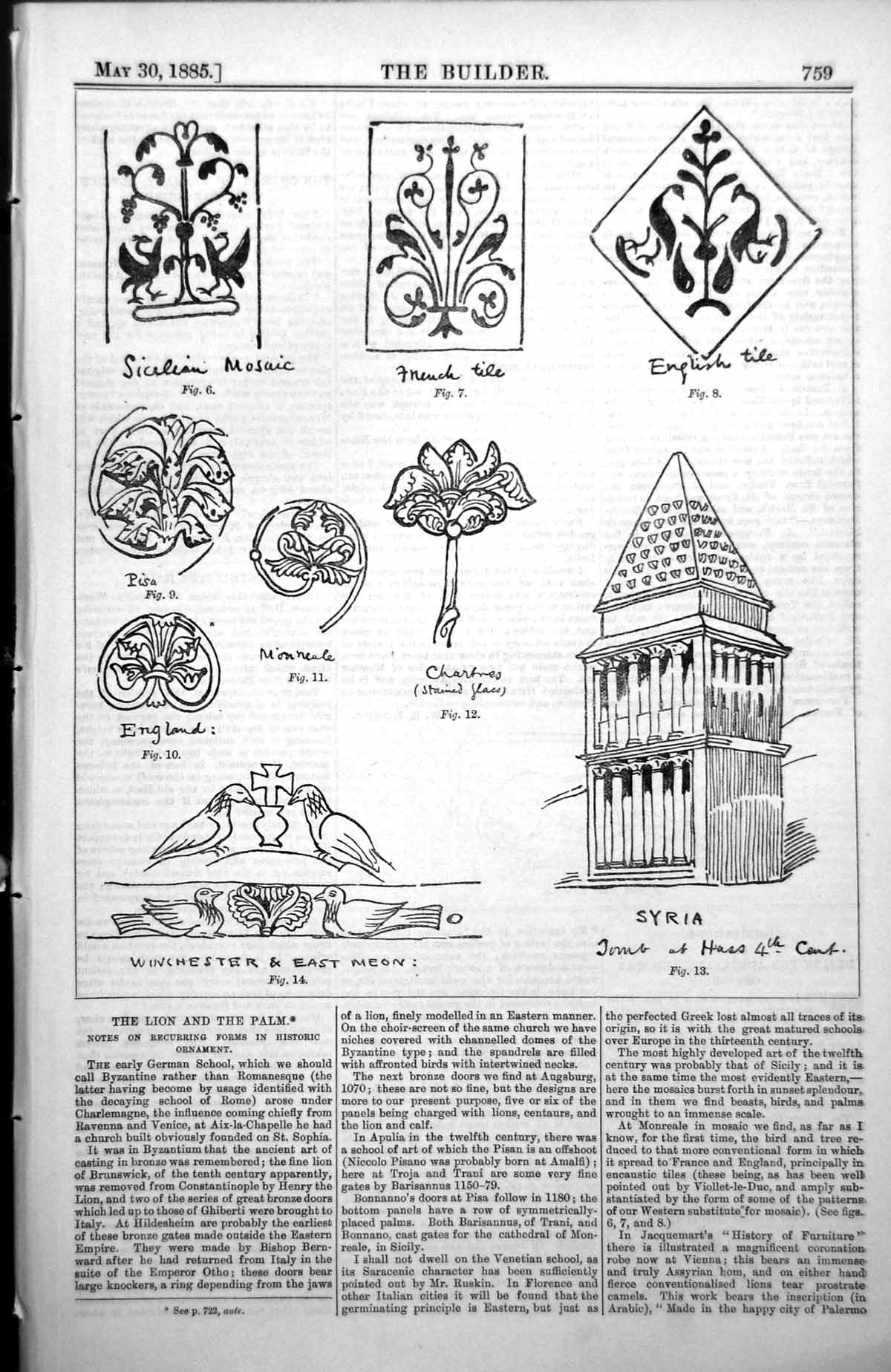 Old Print Historic Ornament Sicily France England Slab From Xanthus 1885 19th