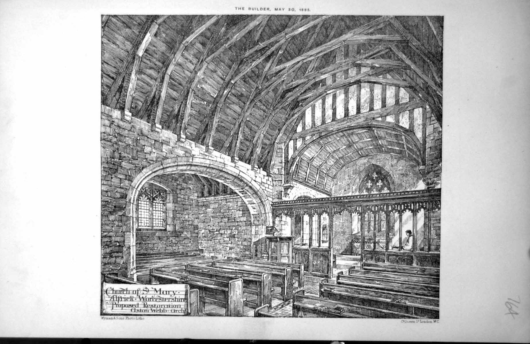 Old Church St. Mary Alfrick Worcestershire Proposed Restoration 1885 Victorian