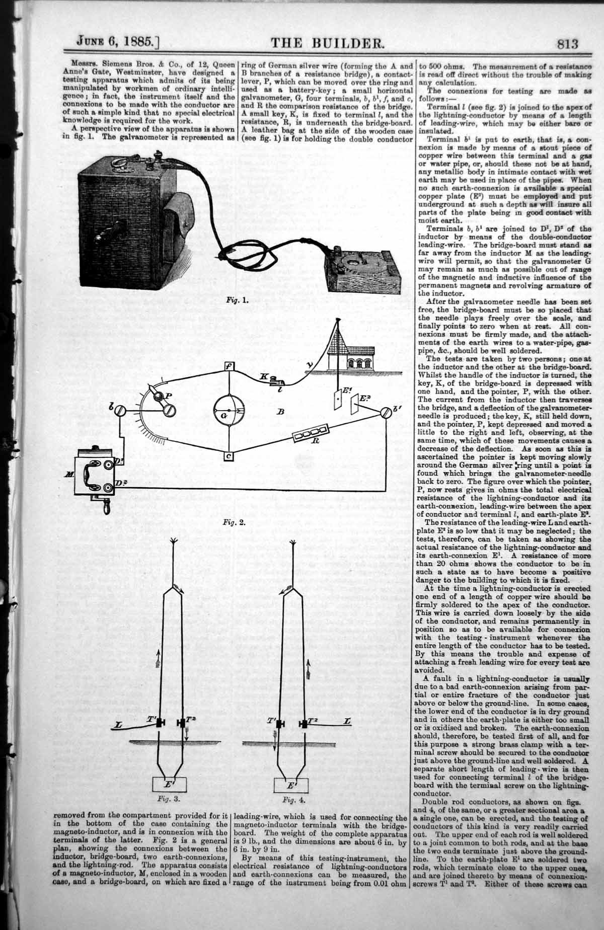 Old Antique Print Testing Equipment Galvanometer House Linkages Plan 1885 19th