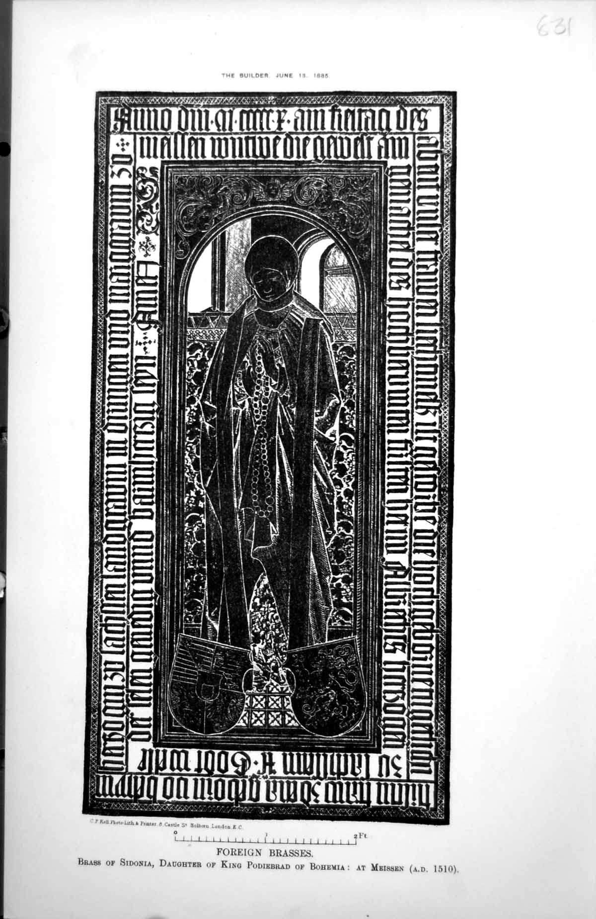 Antique Print Foreign Brasses Sidonia Daughter King Podiebrad Bohemia 1885 19th
