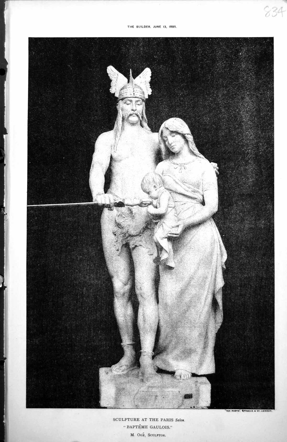 Antique Print Sculpture At Paris Salon Bapteme Gaulois M Oge Sculptor 1885 19th