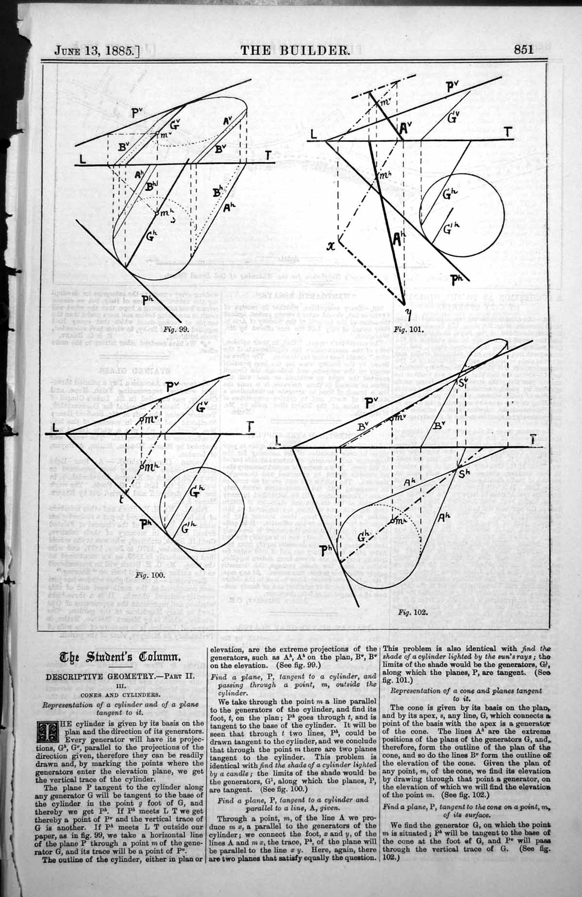 Old Antique Print Descriptive Geometry Diagrams Cones And Cylinders 1885 19th